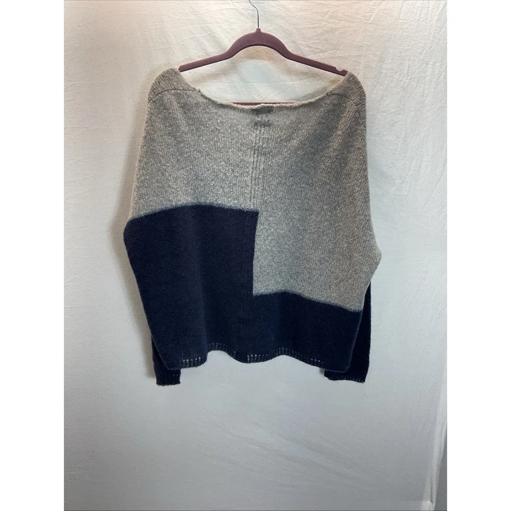 GRIZAS Oversized Boxy Lagenlook colorblock Blue Gray wool‎ blend Sweater size LG